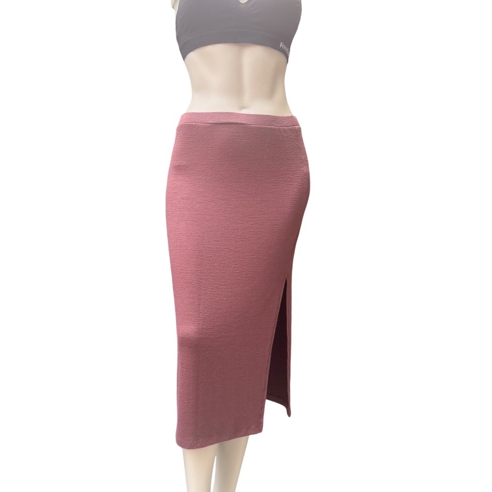 Leith Midi Skirt Side Slit Heathered Knit Mauve Minimalist 90s Aesthetic Medium